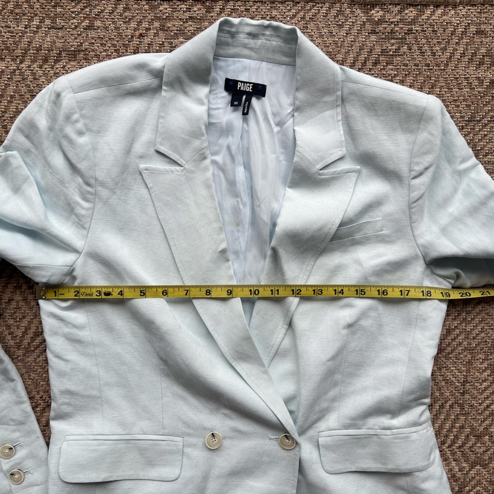 NWOT Paige Denim‎ Women's Light Blue Linen Dawson Double-Breasted Blazer Jacket - Picture 7 of 11